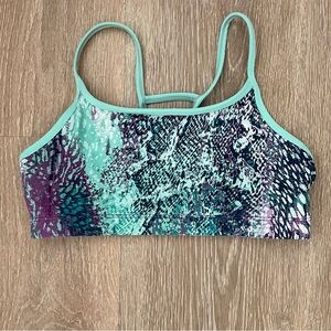 Fabletics Teal and Purple Snakeskin Pattern Sports Bra- SM/XS